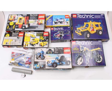 A collection of mixed Lego Technic Sets including No. 8843 Fork Lift Truck, No. 8850 Off Road Rally Support Vehicle, No. 854 
