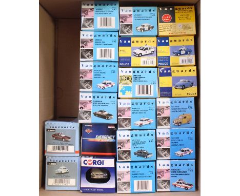 20 boxed Police Vanguards 1/43 scale diecast miniatures to include a Jaguar MKII "Somerset Constabulary", Hillman Avenger "Av