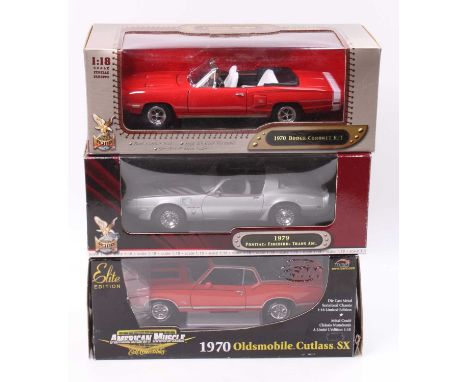 A collection of three various boxed American Muscle 1/18 scale diecast vehicles to include an ERTL Collectables 1970 Oldsmobi