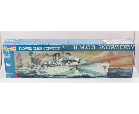 A Revell No. 05061 1/72 scale plastic kit for a Flower Class Corvette HMCS Snowberry, housed in the original card box with in
