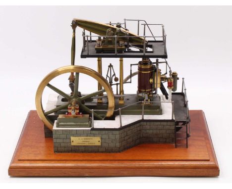 A very well engineered stationary live steam model Beam Engine, built by E.J.Roberts of Knodishall Suffolk, comprising wooden