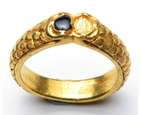 Medieval Gold Ring Circa, 15th century AD. Gold, 8.1 grams. 21mm x 8mm. A stunning example of medieval jewellery, A stirrup-s