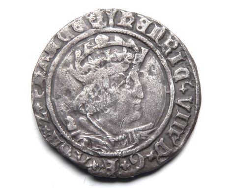 Henry VIII Groat.  Second coinage, 1526-1544. Silver, 2.44 g, 24.81 mm. Laker bust D. Crowned bust right, HENRIC VIII D G R A