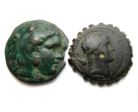 Demetrios I Soter Serrate. Bronze, 27mm, 13.9g. Obverse: Laureate head of Apollo right, with bow and quiver over shoulder. Re