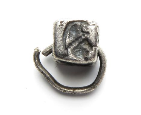 Roman Silver Cube Pendant.  Circa, 4th century AD. Silver, 1.2 grams. 5mm x 5mm x 5mm, loop 8mm. The cube is perforated throu