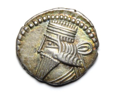 Parthia, Ancient Persia Silver Drachm. Vologases III, 105-147 AD. Silver, 3.73 g, 17.80 mm. Diademed bust left. Reverse: Arch