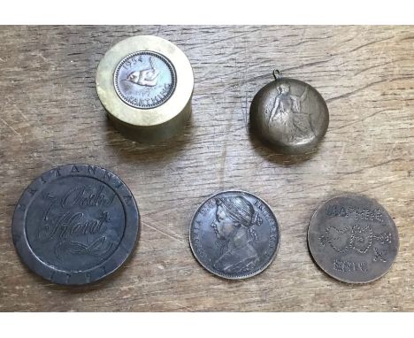Rare engraved coins & modified coins, includes 1797 cartwheel Twopence engraved with John F. Cooper 7 Oaks Kent, 1887 Penny w