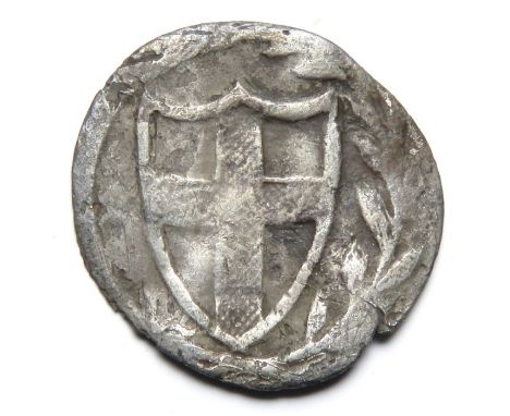 Commonwealth Halfgroat.  Circa, 1649-1660. Silver, 0.64 g, 14.32 mm. Shield enclosing St George's cross within wreath. R. Con