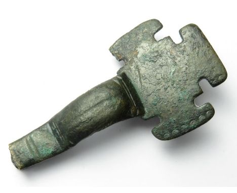 Anglo-Saxon Brooch. Circa 7th century AD. Copper-alloy, 58mm x 31mm, 20.0g. A cruciform type brooch formed of a square head w