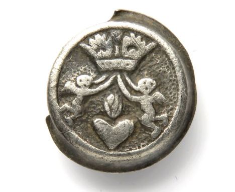 Charles II silver cufflink button. Edge damage. 16mm, 0.88g. UK private collection, acquired 1995.
