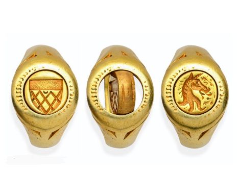 Exceptional Post Medieval Signet Ring. Circa, 17th century AD. Gold, 20.54 grams. 26.40mm x 25.90mm x 5.80mm. Bezel, 15.70mm 