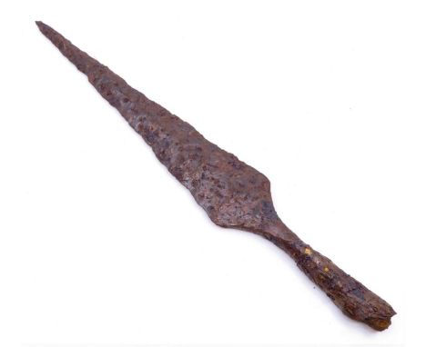 Anglo-Saxon Spearhead  Circa AD 600 - 800. Iron, 278 grams. 341mm. Swanton Group E2. Formed of a kite shaped blade with short