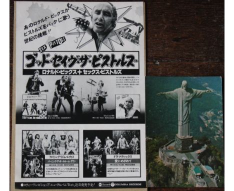 A signed "Ronnie Biggs" Postcard together with A Sex Pistols 1978 Ronnie Biggs " A Punk Prayer Single Japanese promo flyer.  