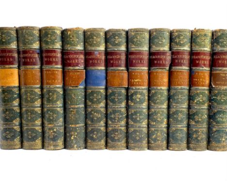 [DISRAELI, Benjamin] Earl of Beaconsfield. The Works, Hughenden Edition in 11 volumes, 8vo, half-calf with morocco title labe