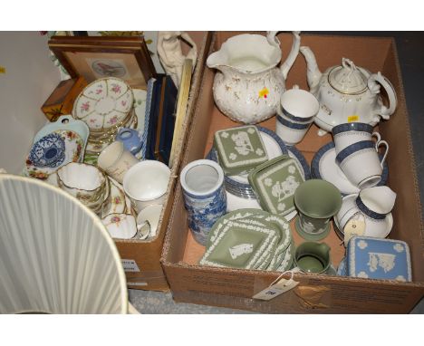 A collection of miscellaneous ceramics, to include: green Wedgwood Jasper ware; a part tea set by Royal Doulton 'Sherbrooke' 