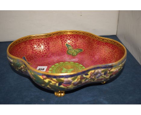 A Maling Louis bowl, dragon-fly border and butterflies to interior on ruby ground, raised on four feet, numbered 5171.