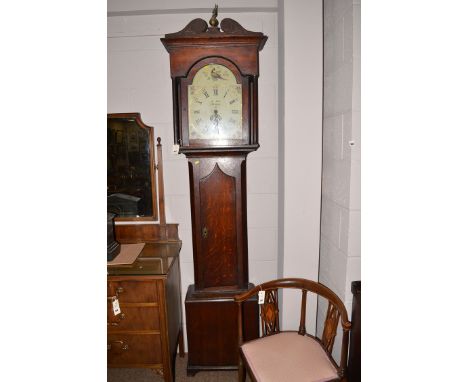 An early 19th Century oak longcase clock, the roman dial inscribed "Jn. Bell, Hexham, 309", painted with flower sprigs and ph