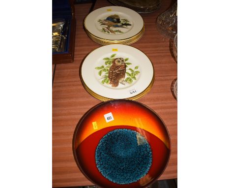 A Poole 'Uranus' pattern plate; together with eight Coalport 'British Birds Limited Edition' decorative plates.