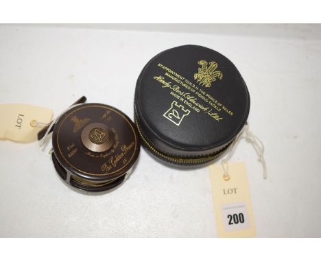 Hardy of Alnwick: "The Golden Prince" first edition, #5/6, serial no. 055 3in. trout fly fishing reel, in black Hardy pouch; 