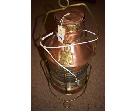 A ship's 'not under command' navigation light in copper, by Seahorse GB, 360 degree dioptric lens (converted to electricity).