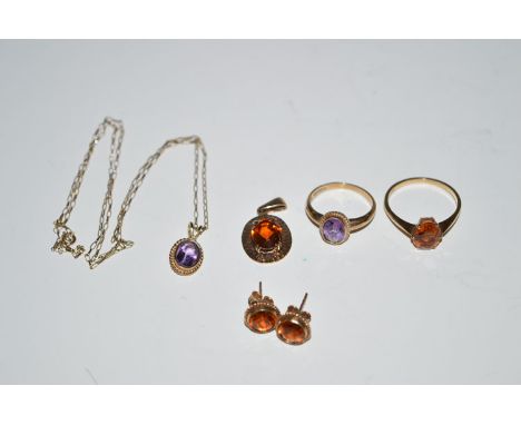 Citrine and amethyst set jewellery, including: rings; earrings; pendant; etc.