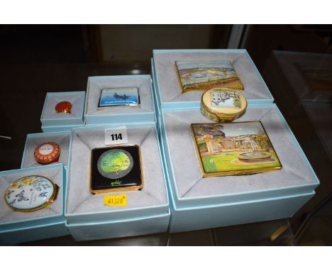 A collection of eight 'Halcyon Days' enamel boxes, seven boxed.