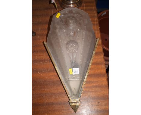 *An early 20th Century Art Deco style wall light, with fan-shaped opaque moulded glass shade with raised stylised floral deco