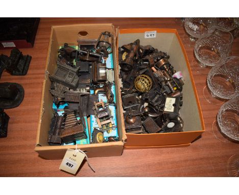 A collection of pencil sharpeners, to include: a tilley lamp; an old fashioned iron; a clock; coffee grinder; etc.