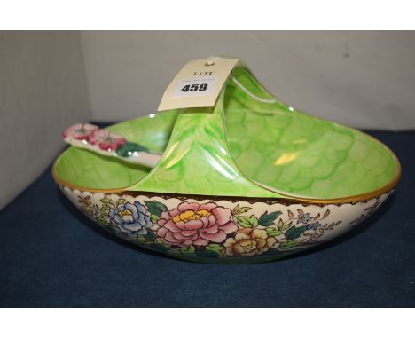 A Maling peony rose pattern dish of basket form, 1961; together with a Blossom Time salad fork.  (2)