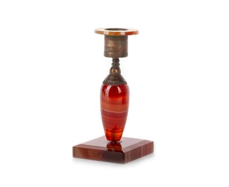 SCOTTISH AGATE CANDLESTICK, of tapered form, crafted from banded agate12.5cm highPrivate Scottish Collection