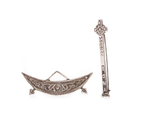 CELTIC ART INDUSTRIES, SCOTTISH PROVINCIAL SILVER BROOCH AND ANOTHER, of crescent shaped design, signed 'M, IONA, C.A.I STERL