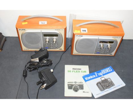 Two Pure Evoke-1S digital radios, in stained wood cases, with manual.