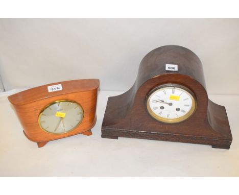 A 20th Century eight day mantel clock by Cattaneo & Co., Leeds, with enamel roman dial, in oak case; and a c.1940 mantel cloc