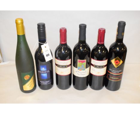 Two bottles of 2003 Pheasant Gully Shiraz Cabernet; single bottle of Negro Amaro Merlot; bottle of 2002 River Crest Ruby Cabe