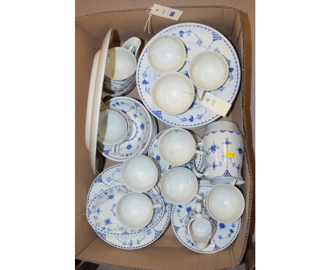 A blue and white ceramic part dinner tea and coffee set in 'Denmark' pattern by Furnivals.