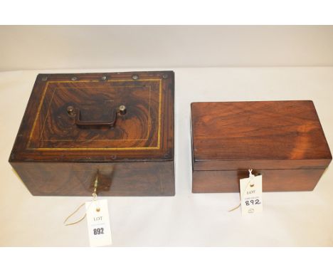 An early 20th Century rosewood effect metal deed box; and a Georgian rosewood tea caddy.  (2)