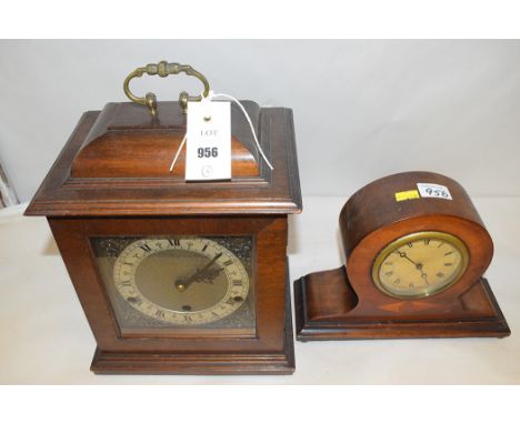 An early 20th Century eight-day mantel clock, roman dial, the movement numbered 213646, in mahogany case; and an Edwardian in