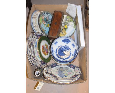 A collection of collectors' ceramic plates and other decorative ceramics, including a Cetem ware 'Willow' pattern bowl.