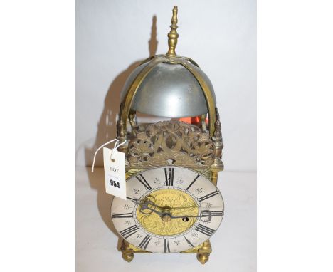 A reproduction brass lantern clock, by James Atfeild, Old Braintford.