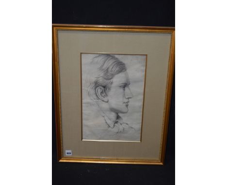 A 20th Century British School pencil drawing - bust portrait of a young man in profile, indistinctly signed "**** T****" and 