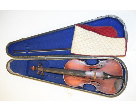 An early 20th Century violin, bearing Antonius Stradivarius label to interior, dated 1700; and a bow by Dodd, German, in fitt