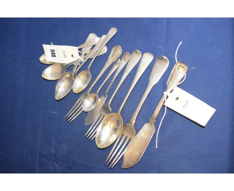 A Victorian silver fish knife, by Atkin Bros., London 1872, with fiddle and shell pattern handle; a George III silver serving