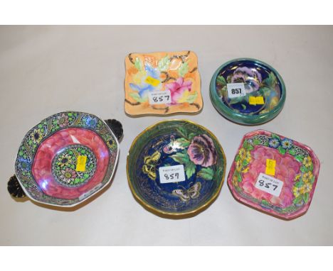 Maling trinket dishes, to include: a 'Lace Border' two-handled dish, pattern no. 6330; and others, to include: 6404, 6507, 56