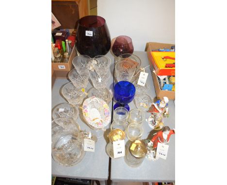 Set of eight Stuart crystal wine glasses; two cut glass jugs; four cut glass syllabub glass; a cut glass sugar shaker with si
