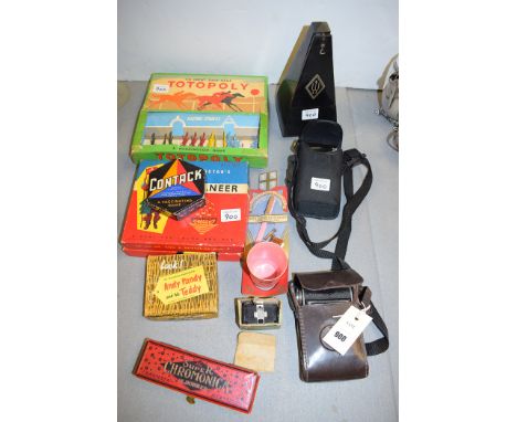Board games, to include: Totopoly; Buccaneer by Waddington's; a Super Chromonica by M. Hohner; cameras; a metronome; and othe