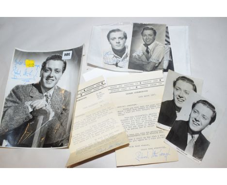Richard Attenborough Fan Club interest: four signed photographs, three dated 1947, one 1952; two unsigned portrait photograph