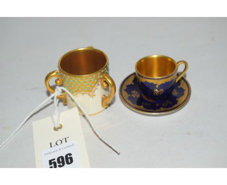 Coalport miniature ceramic Tyg; hand painted river of lakeside scene in oval panel pattern no.V5955; together with a miniatur