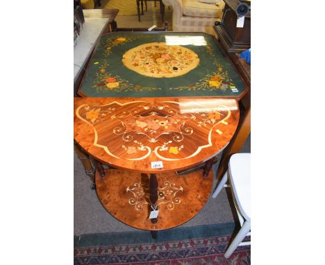 An Italian games table, the lift-up top with backgammon board to underside, above green baize lift-out section with chess to 