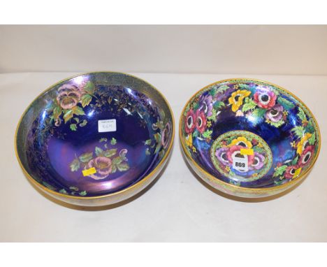 A Maling 'Anemone, Patch Ground' lustre glaze Chelsea bowl, pattern no. 6385, 1936, 21cms diameter; together with a 'Pansy' l