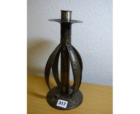 ARTS & CRAFT ARTHUR JOHN SEWARD METALWARE SINGLE CANDLESTICK 29CM HIGH APPROX 